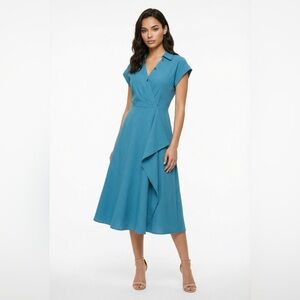 Calvin Klein Blue Asymmetrical Wrap Midi Dress NWOT